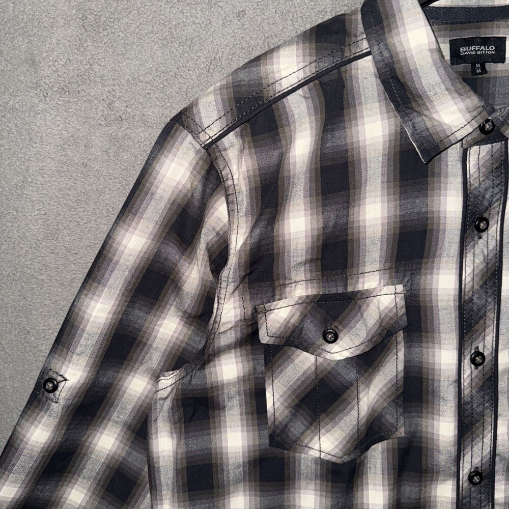 Buffalo David Bitton Shirt Medium Plaid Long Sleeve Back Graphic Button Up NWT - Picture 3 of 16